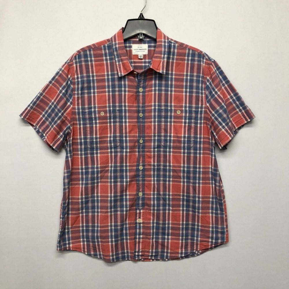 Lucky Brand Men Short Sleeve Cotton Button Shirt Top Size Extra Large M107 -17